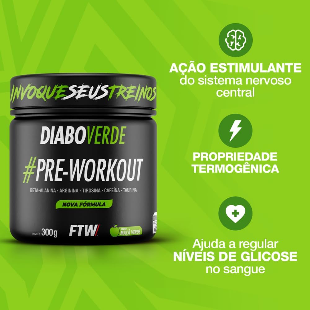 Suplemento Em Pó Ftw Diabo Verde - Pre Workout 300g - Maça Verde